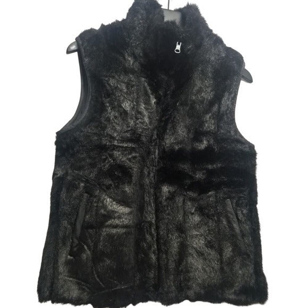 Giacca Reversible Black Faux Fur One Side Zip Up Vest New With Tags Size Medium